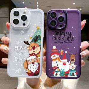 Transparent Christmas Cartoon New Year Gift Silicone Phone Case For iPhone 15 14 13 12 11 Pro Max 14 15 plus Soft Back Cover