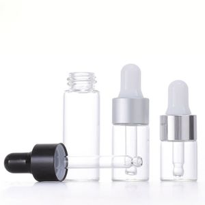Empty Mini Essential Oil Bottles 1ml 2ml 3ml 5ml Clear Glass Dropper Bottle With Black Silver Gold Cap Small Glass Vials For Sale