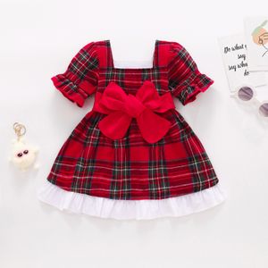 Vestidos de meninas Citgeett Summer Summer Toddler Baby Dress Dress Casual Sleeve Lace Bowknot Plaid Clothes 230406