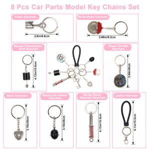 Nyckelringar L Bildelar Modellkedjor Set Piston Red Brake Rotor Keychain Six Speed ​​Manual Transmission Shift Keyring Rim Helmet Spring S Ammyu