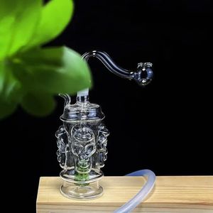 Pyrex Skull Glass Oil Burner Pipe Water Bong Thick Small Bubbler Bongs With 10mm Male Burners Clear Hose MiNi Dab Rigs for Smoking Hookahs
