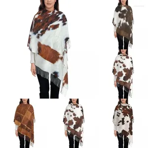 Scarves Custom Printed Rustic Cow Faux Fur Skin Leather Scarf Women Men Winter Warm Animal Cowhide Texture Shawl Wrap