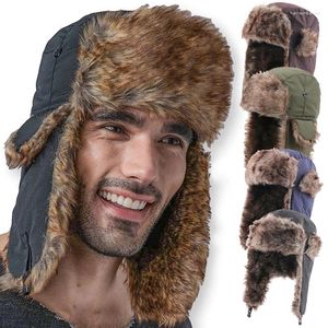 Berets inverno quente bombardeiro chapéus para homens moda estilo russo orelha abas boné ao ar livre esqui artificial chapéu de pele masculino acessórios de vestuário