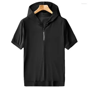 Homens camisetas Homens Chegada Moda Gelo Respirável Com Capuz T-shirt de Manga Curta Casual Super Grande Homens Cool Zipper Fino Plus Size