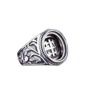 Verlobungsring aus 925er Silber, Unisex-Sterlingring mit halbmontierter Ringfassung, passend für 12 x 15 mm ovaler Cabochon, Bernstein, Türkis, Art-Deco-Vintage-Stil, verstellbarer offener Schaft