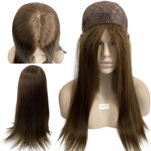 22 Inches Jewish Wig Kosher Wigs 100% Russian Virgin Human Hair Jewish Wigs Lace Top 4x4 Light Brown Color Wig For White Woman