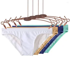 Cuecas masculinas de seda gelo transparente roupa interior bagless apertado triângulo calças briefs fino cintura baixa sexy respirável juventude calcinha