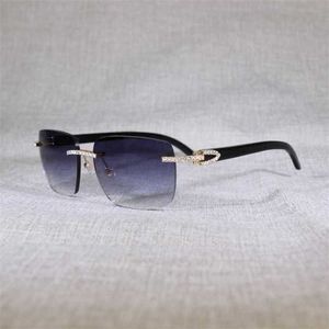 Luxus Designer Sommer Sonnenbrille Vintage Strass Schwarz Weiß Buffalo Horn Randlos Herren Holz Brille Metallrahmen Shades für Summer Club Eyewear