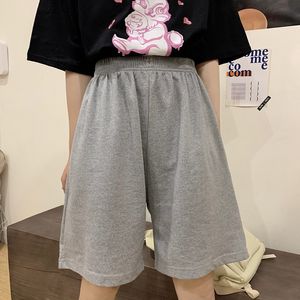 女性のショートパンツファッションレジャーリラックスルーズフィット大きなストレートソリッドエラスティックジョギングショーツ韓国綿グレイブラック女性ショーツ230406