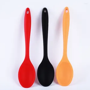 Cucchiai da zuppa in silicone a 3 colori con manico lungo, solidi, per bambini, posate da cucina, utensili, accessori