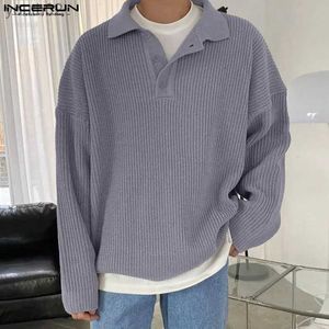 Suéteres masculinos 2023 suéteres masculinos de malha cor sólida lapela manga longa pullovers casuais streetwear moda casual roupas masculinas S-5XL yq231106