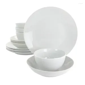 Servis set Pearl 12 Piece Round Fine Ceramic Set in White Lunch Cutery Box For Kids Gift Korean Spoon and Chopsti