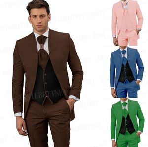 Men's Suits & Blazers 2023 Est Brown Suit Men Tailcoat Set Slim Fit Prom Wedding Groom Marriage Clothes Formal Dinner Blazer Vest Pants 3 Pi