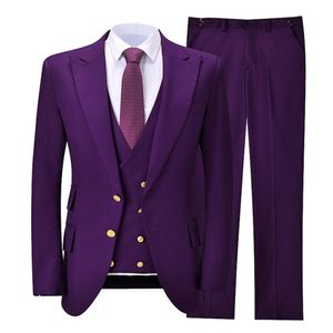 Ternos masculinos Blazers Blazers Customizados Blue Purple Men's Wedden Dress Jacket Modanes Troushers Slim Fit Business Office Dress Formal 3pcs Casaco