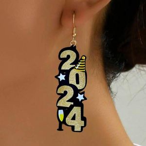 2024 Moda Mujer Pendiente de acrílico Fiesta de Año Nuevo Decoraciones navideñas Adulto Señora Chica Dígitos Colgantes de oreja Vestido Prop Santa Regalo festivo Suministros para fiestas Adorno