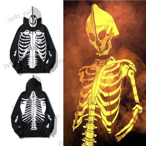 Men's Hoodies Sweatshirts Star Style Design Hip Hop Dark Wind Brushed Fleece Hooded Skull Bone Cardigan Hooded Sweater Coat T230406