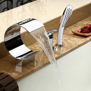 Bathroom Shower Heads BAKALA Sprinkle Deck Mount Widespread Waterfall Bathtub Faucet with Hand Chrome Plumbing Fixtures Curve Tall Spout Vessel 230406