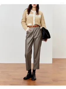 Kadın pantolon deri bahar kış vintage yüksek bel borusu bütün orijinal koyun derisi küçük ayaklar rahat