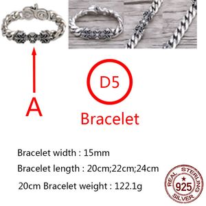 D5 S925 Trendência da pulseira de prata esterlina Carta de flores cruzadas lisa Punk Punk Hip Hop Jewelry Style Gift para amantes