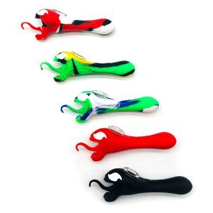 Latest Colorful Silicone Snake Styles Pipes Herb Tobacco Oil Rigs Glass Ninehole Filter Bowl Portable Handpipes Smoking Cigarette Hand Holder Tube
