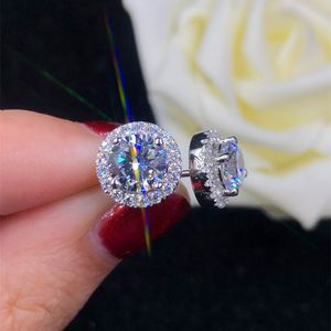 Estudação 1 de cará, brincos de garanhão para mulheres platinum prata diamantes de prata esterlina ear pregos de casamento jóias finas 230404