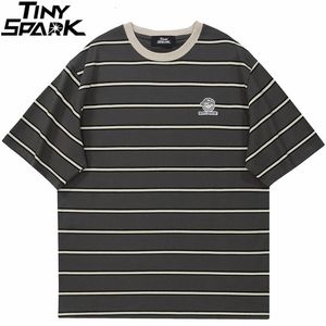 Mens TShirts Hip Hop Streetwear TShirt Vintage Retro Striped T Shirt Harajuku Cotton Casual Tshirt 2023 Men Summer Short Sleeve Tops Tees 230406