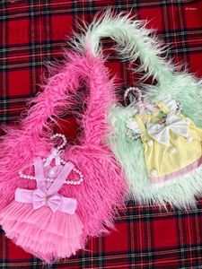 Duffel Taschen Mikumn Y2k Japanische Kawaii Rosa Grün Plüsch Umhängetasche Für Frauen Mädchen Schöne Winter Warme Flauschige Handtasche Harajuku streetwaer