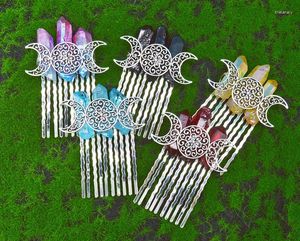 Hair Clips Raw Crystal Comb Bride Hairpin Triple Moon Accessories Wiccan Handmade Crown Tiara Holiday Gifts