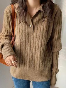 Женские свитера, женские пуловеры с лацканами, вязаный свободный модный свитер с длинными рукавами на одной пуговице, осень-зима 2023, вязаный топ X360