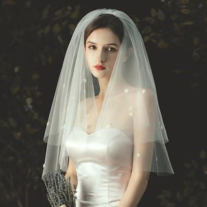 Bridal Veils Elegant Elbow Wedding Veil 2-Layer Tulle Small Flowers Headdress With Comb For Travel Studio Po Prop V701