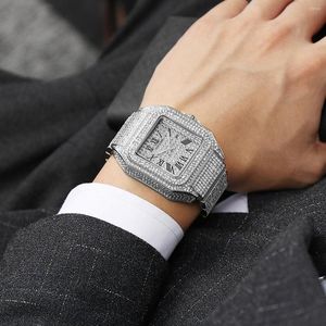 Armbanduhren Ice Out Quadratische Uhr für Herren Mode Quarz Luxus Diamanten Uhren Wasserdicht Silber Freizeit Reloj Hombre Business