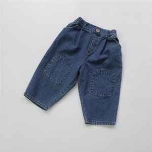 Jeansy jeansowe spodnie dżinsowe dla dzieci w stylu retro plaster baby boy swobodne dżinsy ubrania dla dzieci 230406