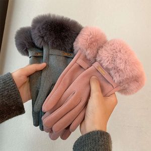 Designer Touch Screen Winter Women's Thick Windproof Plush Cotton Gloves Cycling And Driving Cold Resistant Five Finger Gloves Wholesale Gift AA