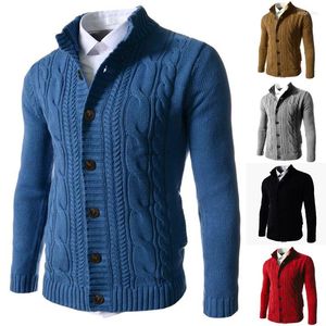 Blusas masculinas de suéter de cardigã de cardigã elástica de botão elástica masculino masculino de casaco de malha colar de stand winter pule para casa 3xl