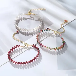 Charmarmband elegant skogsstil armband för kvinnor modesmycken med handvävd granatäpple ametist och monssten armband
