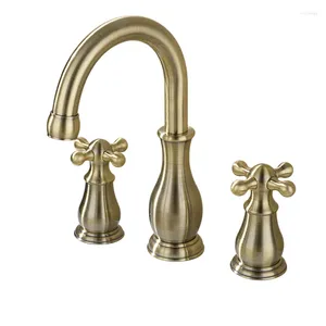 Bathroom Sink Faucets Basin Faucet Deck Mounted Double Handle Brushed Bronze Mixer Cold 3 Hole Bathtub Tap