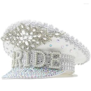 Cappellini da ballo Cappello da capitano ingioiellato con paillettes di cristallo pesanti per la sposa Addio al nubilato Perline a mano Perle Matrimonio Pos DXAA