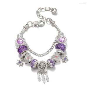 Charm Bracelets Fancy Heart &Star Pendant Silver Fine & Bangles Brand Dreamy Purple Beads Bracelet For Women Jewelry Gift