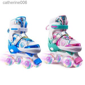 Sneakers Boys Girls Kids Skates Children Roller Skates Skating Shoes Sliding Adjustable Quad Sneakers 4 Wheels 2 Row Line Outdoor FunL231106