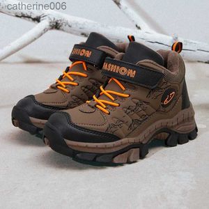 Tênis novo estilo crianças ao ar livre antiderrapante sapatos de caminhada para meninos meninas marca couro conforto crianças resistente ao desgaste moda sneakersl231106