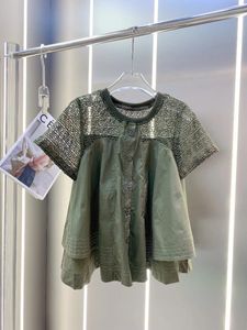 Kadın Bluzları 2023 Kadın Moda Kısa Kollu Günlük İçi Boş Dikiş Düzensiz Sarkık Gömlek 0621