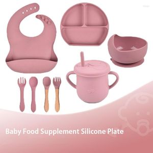 Dinnerware Sets Baby Silicone Tableware Set Dish Bowls Plates And Spoons Dining Plate With Sucker Antislip Saucer Bowl Kids Stuff