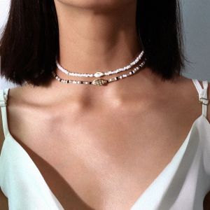 Shell Choker halsband sätter upp för kvinnor flickor boho stil handgjorda pärlor multi lager kedja halsband