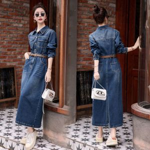 2023 Autumn Wear New Color Long Sleeve Denim Dress with Belt