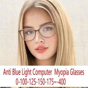 Güneş gözlüğü büyük boy reçeteli gözlükler kadınlar anti -mavi ışık engelleme lens miyopi okuyucuları gözlük 0 ila -4.0 Bilgisayar şeffaflıkları