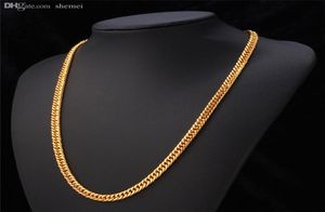 Naszyjnik Wholegold łańcuch 18K Stamp 18k Real Gold Slated 6 mm 55 cm 22 Naszyjniki Klasyczne krawężniki kubańskie łańcuch hip -hop Men 6472720