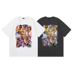Men, camiseta de verão masculino de manga curta We11done casal poster pintura a óleo picarra