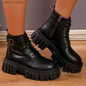 Сапоги, женские ботинки, новые модные ботильоны из искусственной кожи, ботинки на шнуровке, женские осенне-зимние ботинки на платформе, обувь для женщин, Zapatos De Mujer T231106