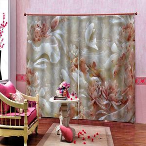Cortina de cortina de luxo chinês quarto 3d sala de estar quarto blecaut jade lotus peixe cortinas