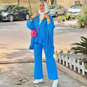 Vestidos de trabalho médio oriente árabe muçulmano define ternos de duas peças femininas 2023 outono moda painel solto camisa de manga longa e calças